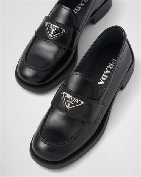 prada brocade loafers|Black Brushed Leather Loafers .